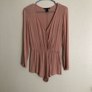 Blush pink crepe long sleeve romper